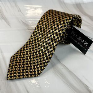 New Jos. A. Bank Signature Collection Men's 100% Silk Tie Gold Blue Geometric